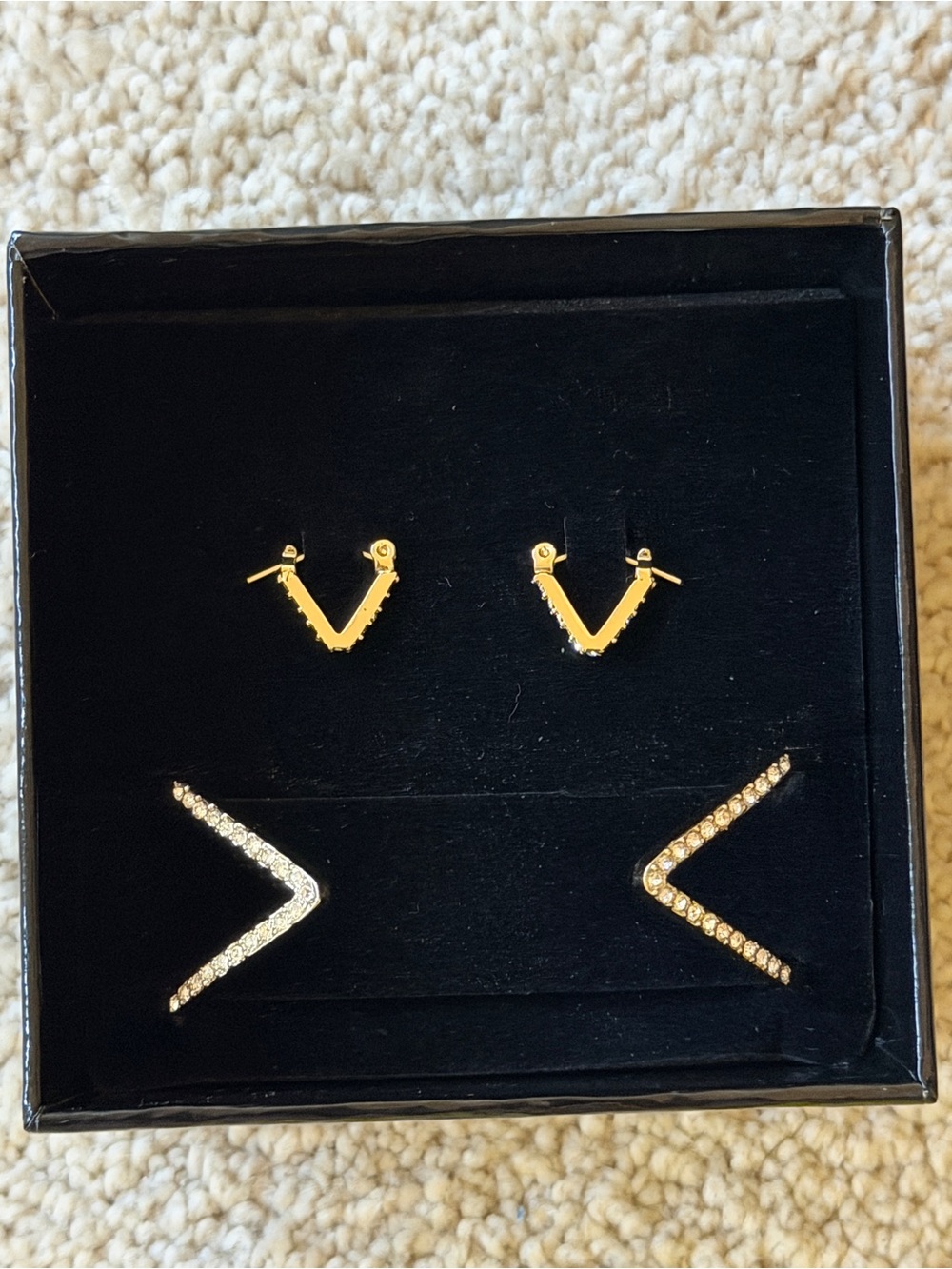 Victoria's Secret Gold V-Shape Studs with Crystal bracelet Set